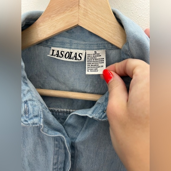 Embroidered Light Blue Denim Shirt - Women - Picture 4 of 7